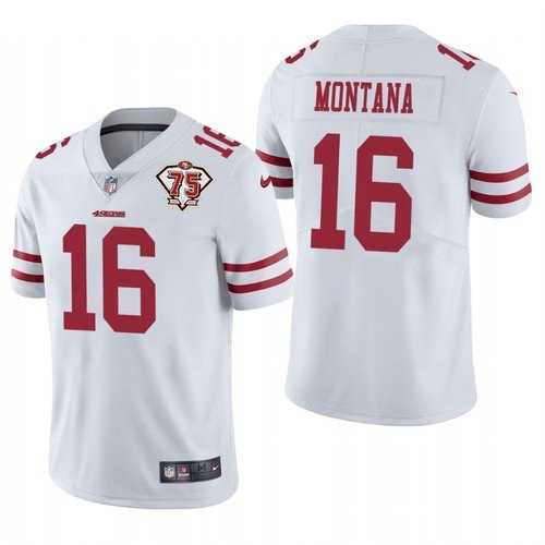 Men's San Francisco 49ers #16 Joe Montana 2021 White NFL 75th Anniversary Vapor Untouchable Stitched Jersey